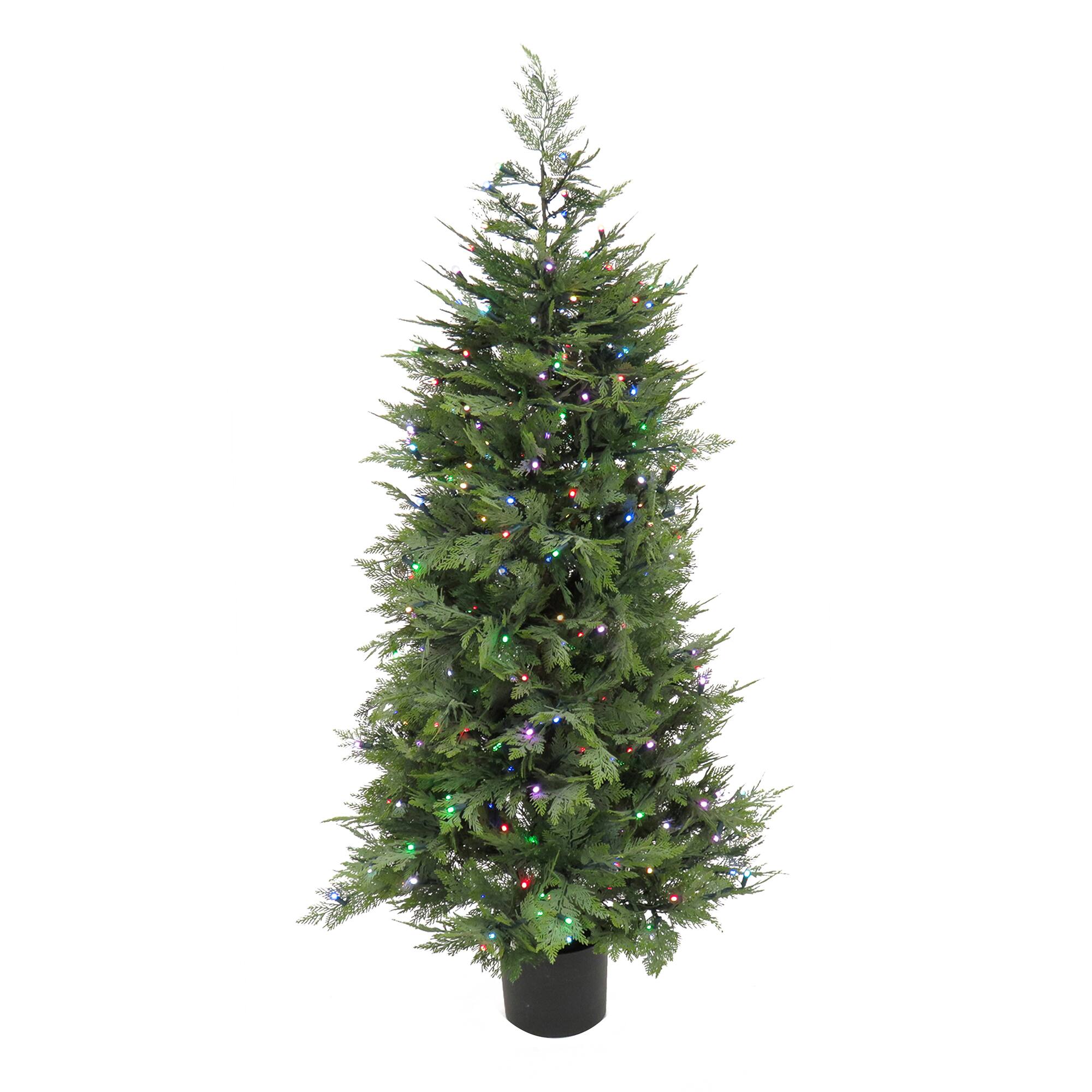 5ft. Pre-Lit Cypress Artificial Christmas Tree, Multi-Function LED Lights